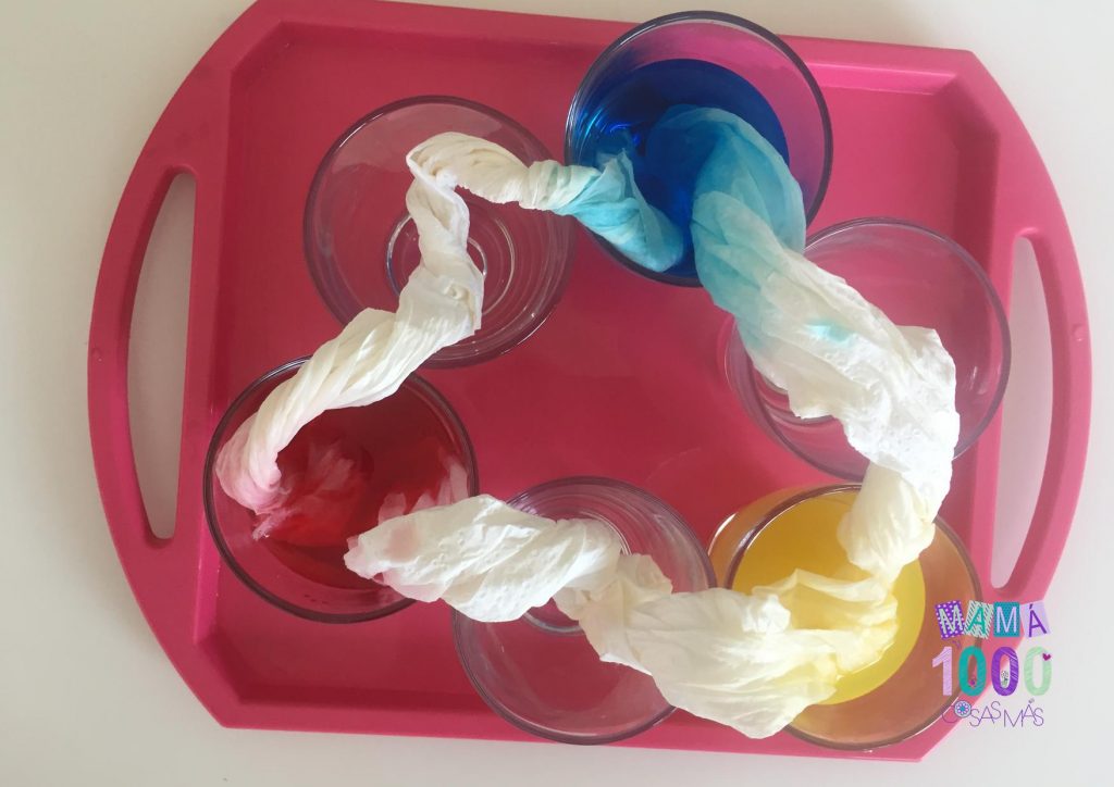 experimento con agua y colorante para niños 